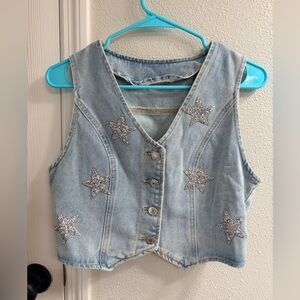 SHEIN Light Blue Denim Top with Star Print Accents